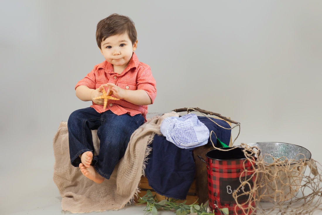 One year old boy in fishing themed photoshoot in Floral City FL