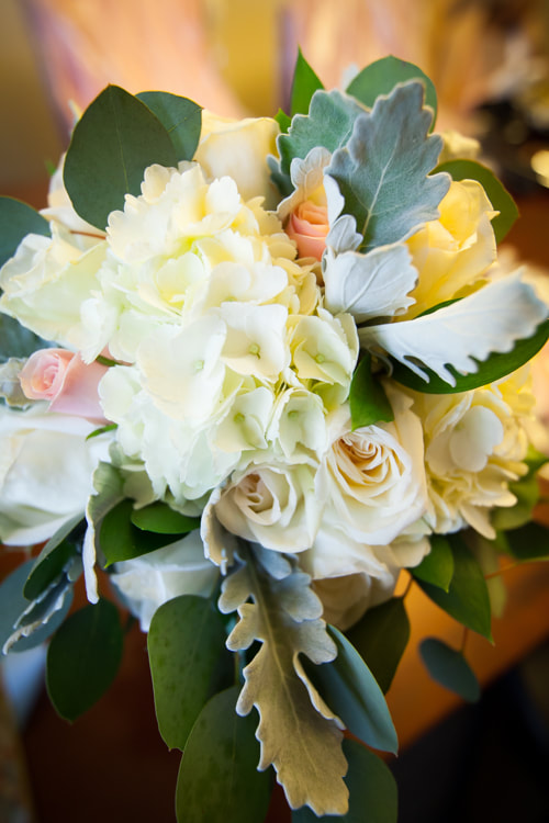 Close up shot of bride's bouquet