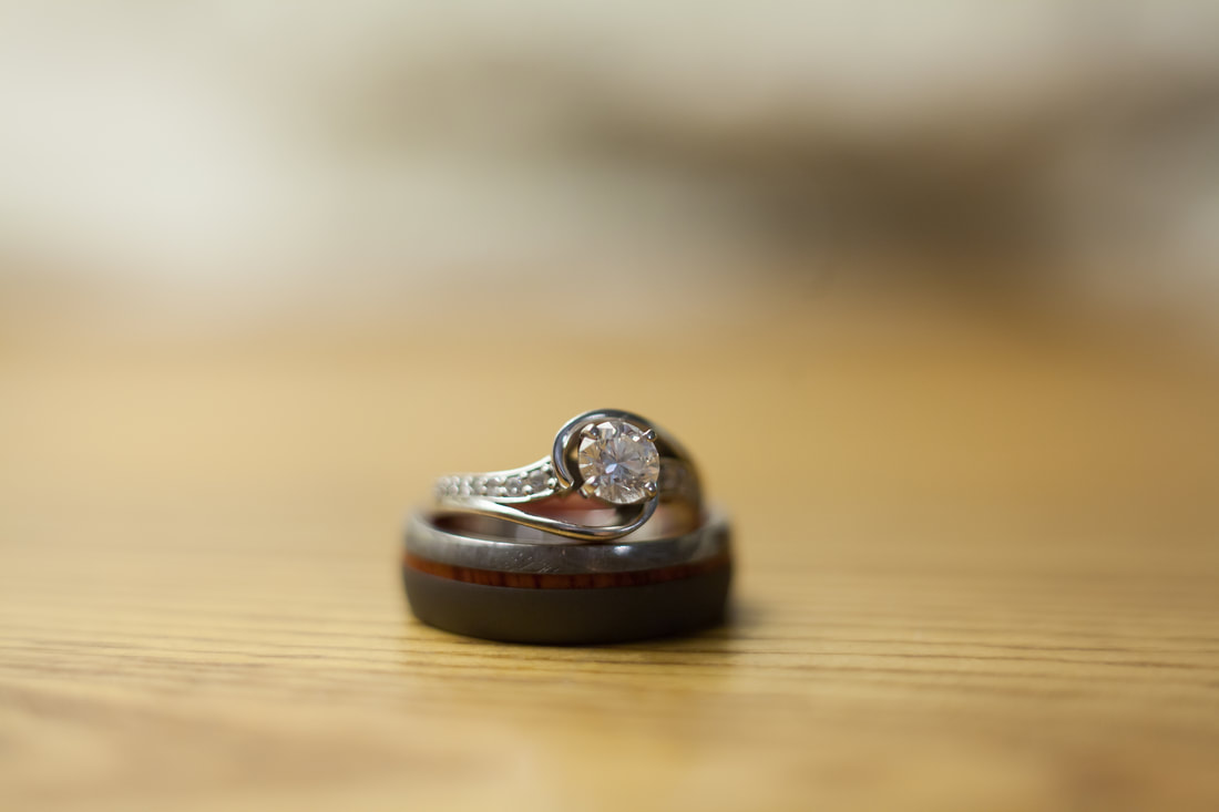 Macro Image of Wedding rings on table 